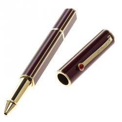S.T. Dupont Red Lacquer and Yellow Gold Plated Rollerball Pen
