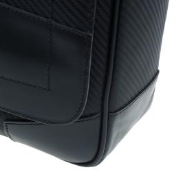 S.T. Dupont Black Leather Carbone Laptop Messenger Bag with Battery Pouch