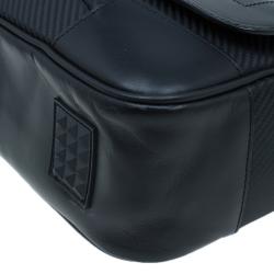 S.T. Dupont Black Leather Carbone Laptop Messenger Bag with Battery Pouch