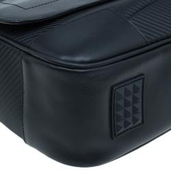 S.T. Dupont Black Leather Carbone Laptop Messenger Bag with Battery Pouch
