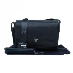 S.T. Dupont Black Leather Carbone Laptop Messenger Bag with Battery Pouch