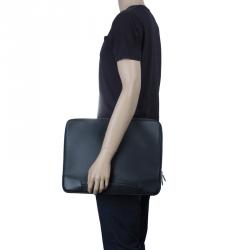 S.T. Dupont Black Leather Carbone Laptop Case Bag