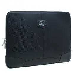 S.T. Dupont Black Leather Carbone Laptop Case Bag