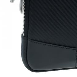 S.T. Dupont Black Leather Carbone Laptop Case Bag