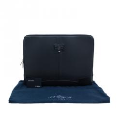 S.T. Dupont Black Leather Carbone Laptop Case Bag