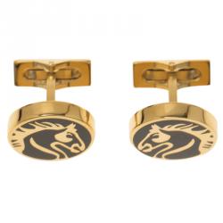 Pre Owned S.T. Dupont Black Lacquer Horse Gold Plated Limited Edition Cufflinks