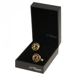 Pre Owned S.T. Dupont Black Lacquer Horse Gold Plated Limited Edition Cufflinks