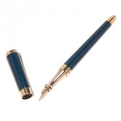 S.T. Dupont Liberte Pearly Blue Lacquer Rose Gold Finish Fountain Pen With 14k Solid Gold Medium Nib
