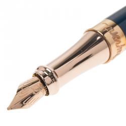 S.T. Dupont Liberte Pearly Blue Lacquer Rose Gold Finish Fountain Pen With 14k Solid Gold Medium Nib