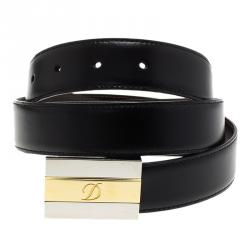S.T. Dupont Black Leather Business Reversible  Line D Delta Box Belt
