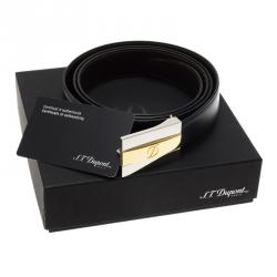S.T. Dupont Black Leather Business Reversible  Line D Delta Box Belt