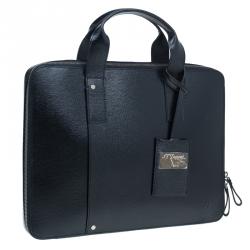 S.T. Dupont Black Leather Extra Flat Laptop Holder Bag