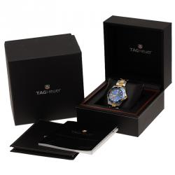Pre Owned Tag Heuer Blue Gold-Plated Stainless Steel Aquaracer Men's Wristwatch 41MM