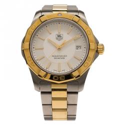 Tag Heuer Silver Gold-Plated Stainless Steel Aquaracer Men's Wristwatch 39MM