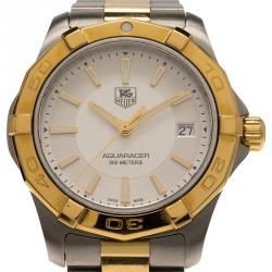 Tag Heuer Silver Gold-Plated Stainless Steel Aquaracer Men's Wristwatch 39MM