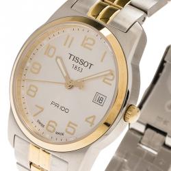 Pre Owned Tissot Silver Gold-Plated Stainless Steel PR100 Men's Wristwatch 38MM