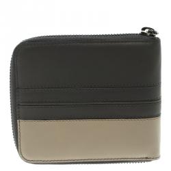 Tod's Grey/Beige Leather Zip-Around Compact Wallet