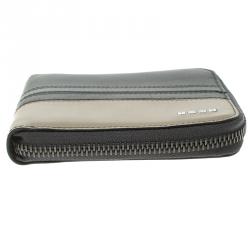 Tod's Grey/Beige Leather Zip-Around Compact Wallet