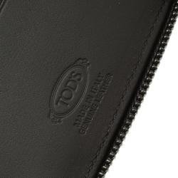 Tod's Grey/Beige Leather Zip-Around Compact Wallet