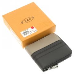 Tod's Grey/Beige Leather Zip-Around Compact Wallet