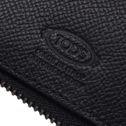 Tod's Black Leather Zip-Around Compact Wallet