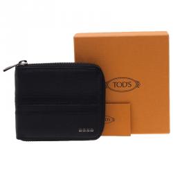 Tod's Black Leather Zip-Around Compact Wallet