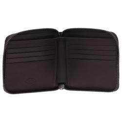 Tod's Dark Brown and Mustard Leather Zip-Around Compact Wallet 