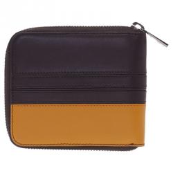 Tod's Dark Brown and Mustard Leather Zip-Around Compact Wallet 