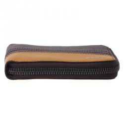 Tod's Dark Brown and Mustard Leather Zip-Around Compact Wallet 