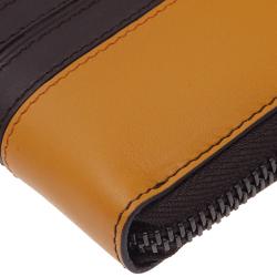 Tod's Dark Brown and Mustard Leather Zip-Around Compact Wallet 