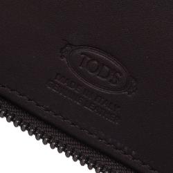 Tod's Dark Brown and Mustard Leather Zip-Around Compact Wallet 