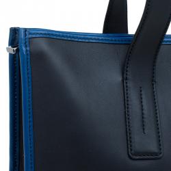 Pre Owned Tod's Black/Blue Leather Slim Zip Script Tote
