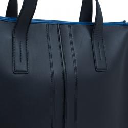 Pre Owned Tod's Black/Blue Leather Slim Zip Script Tote