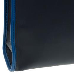 Pre Owned Tod's Black/Blue Leather Slim Zip Script Tote