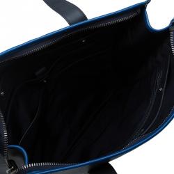 Pre Owned Tod's Black/Blue Leather Slim Zip Script Tote