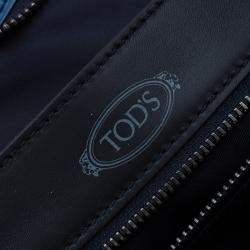 Pre Owned Tod's Black/Blue Leather Slim Zip Script Tote