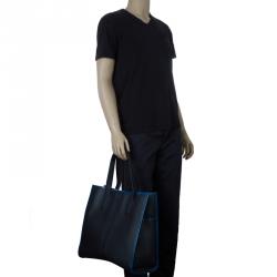 Tod's Navy Blue Leather Script Tote