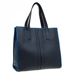 Tod's Navy Blue Leather Script Tote