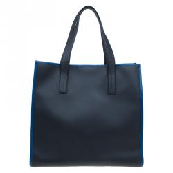 Tod's Navy Blue Leather Script Tote
