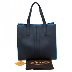 Tod's Navy Blue Leather Script Tote