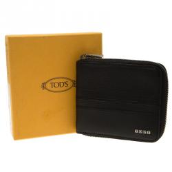 Tod's Black Leather Zip-Around Compact Wallet