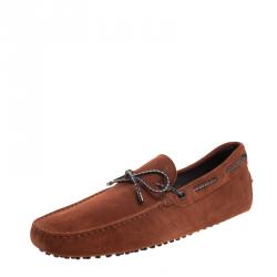 Pre Owned Tod's Brick Red Suede Bow Loafers Size 44.5