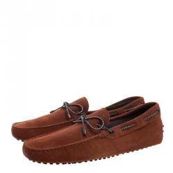 Pre Owned Tod's Brick Red Suede Bow Loafers Size 44.5