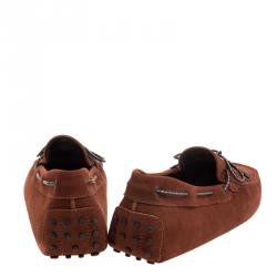 Pre Owned Tod's Brick Red Suede Bow Loafers Size 44.5