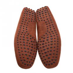 Pre Owned Tod's Brick Red Suede Bow Loafers Size 44.5