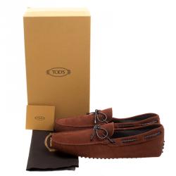 Pre Owned Tod's Brick Red Suede Bow Loafers Size 44.5