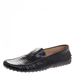مملوكة مسبقًا Tod's Black Lizard Leather Penny Loafers Size 44