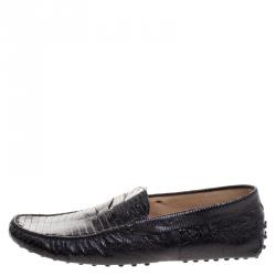 مملوكة مسبقًا Tod's Black Lizard Leather Penny Loafers Size 44