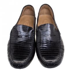 مملوكة مسبقًا Tod's Black Lizard Leather Penny Loafers Size 44