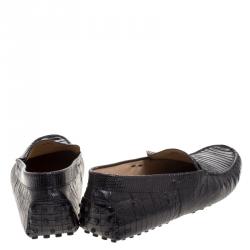 مملوكة مسبقًا Tod's Black Lizard Leather Penny Loafers Size 44